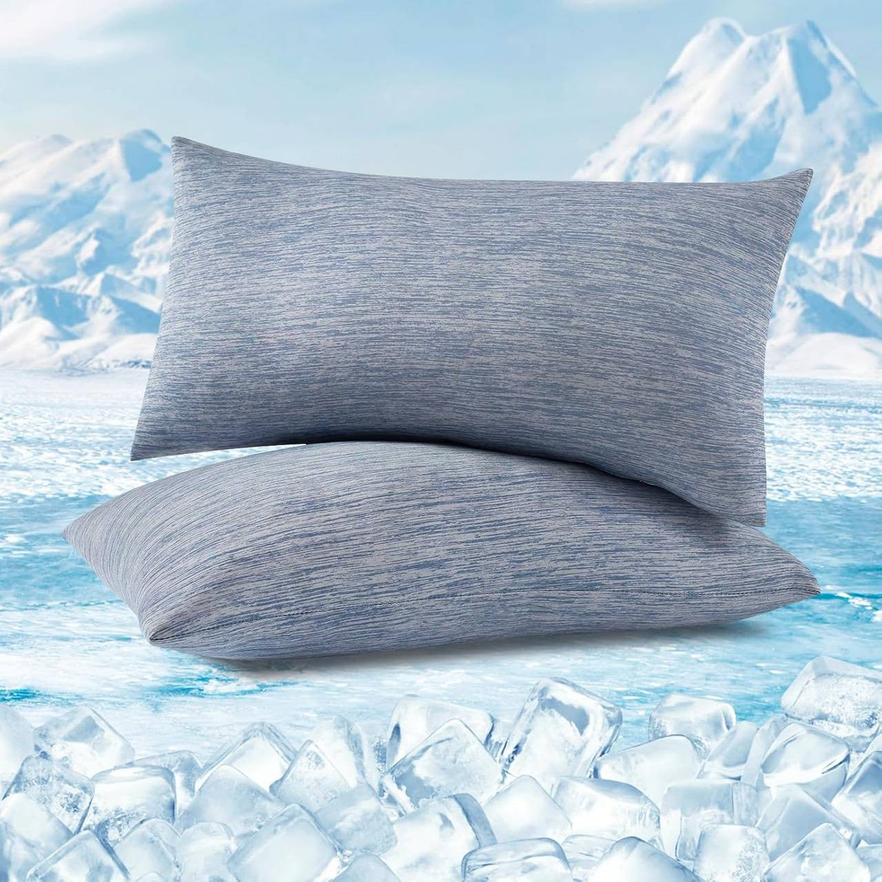 24goodz Cooling Pillowcase Set of 2 - Arc-Chill Technology for a Comfortable Sleep - Soft Breathable Cooling Fiber - Blue - 40x80 cm