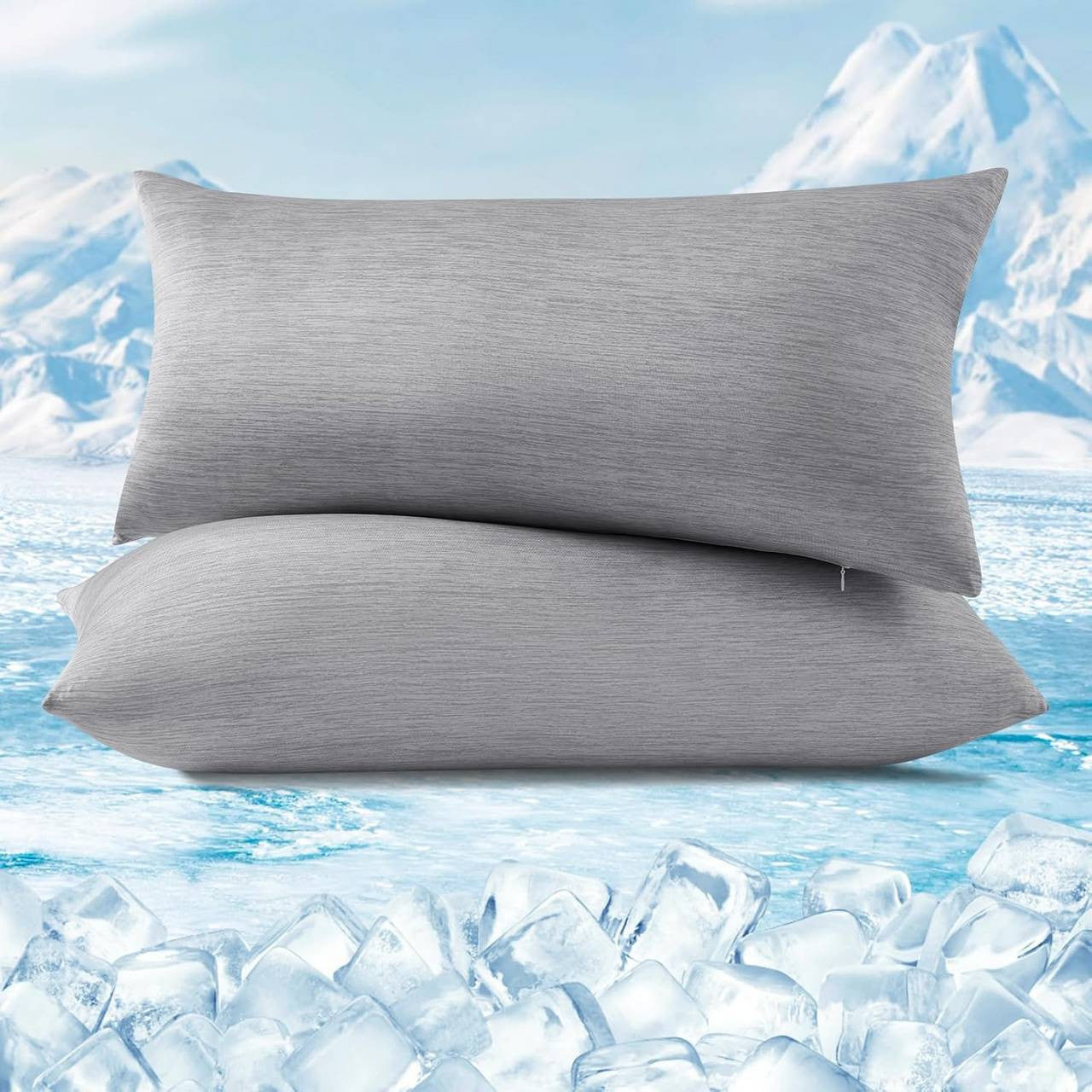 24goodz Cooling Pillowcase Set of 2 - Skin-Friendly and Hair-Friendly - Cooling Fiber with Arc-Chill Technology - Grey - 40x80 cm