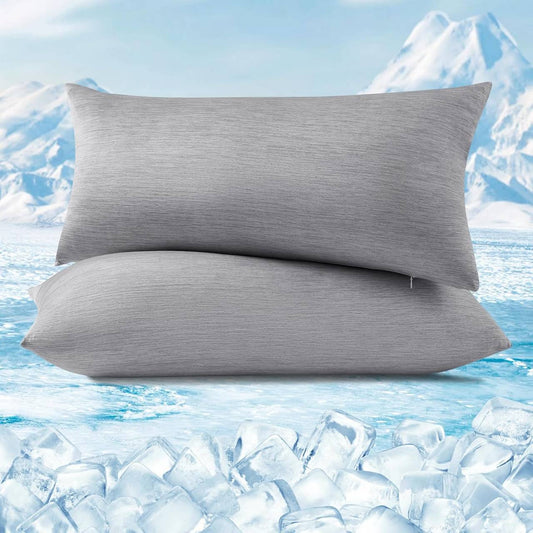 24goodz Cooling Pillowcase Set of 2 - Skin-Friendly and Hair-Friendly - Cooling Fiber with Arc-Chill Technology - Grey - 40x80 cm