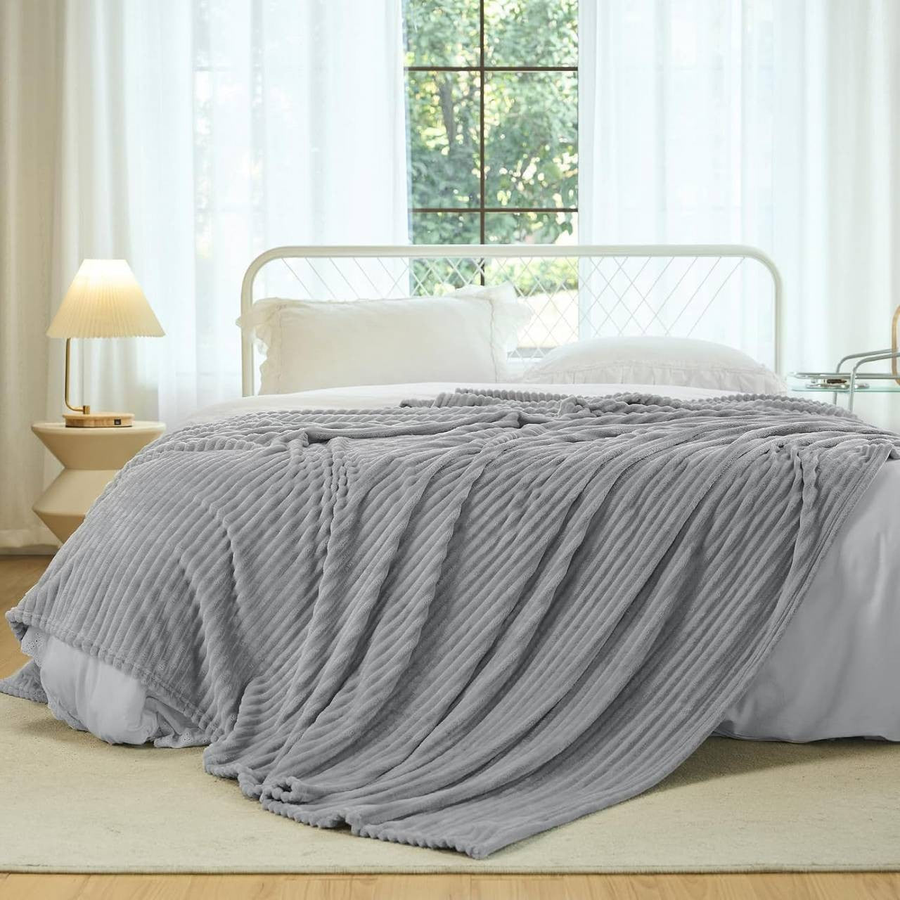24goodz Fluffy Fleece Blanket - Soft and Warm - Flannel - For Cozy Moments - Grey - 220 x 240 cm
