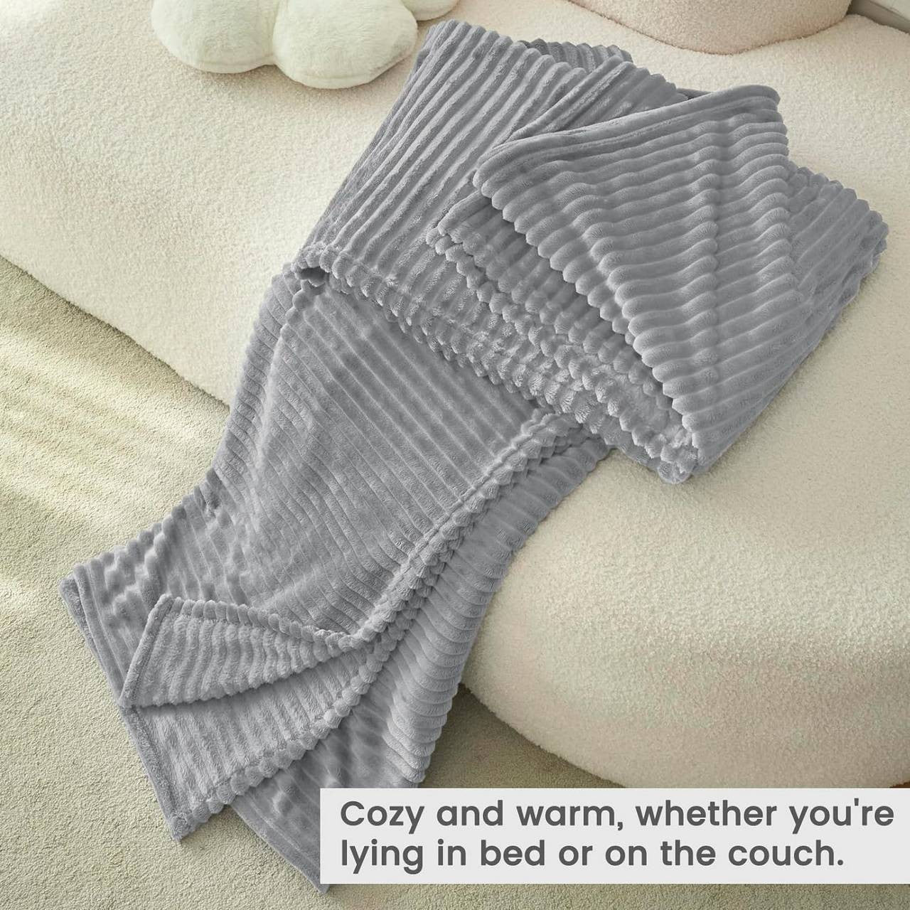 24goodz Fluffy Fleece Blanket - Soft and Warm - Flannel - For Cozy Comfort - Grey - 150 x 200 cm