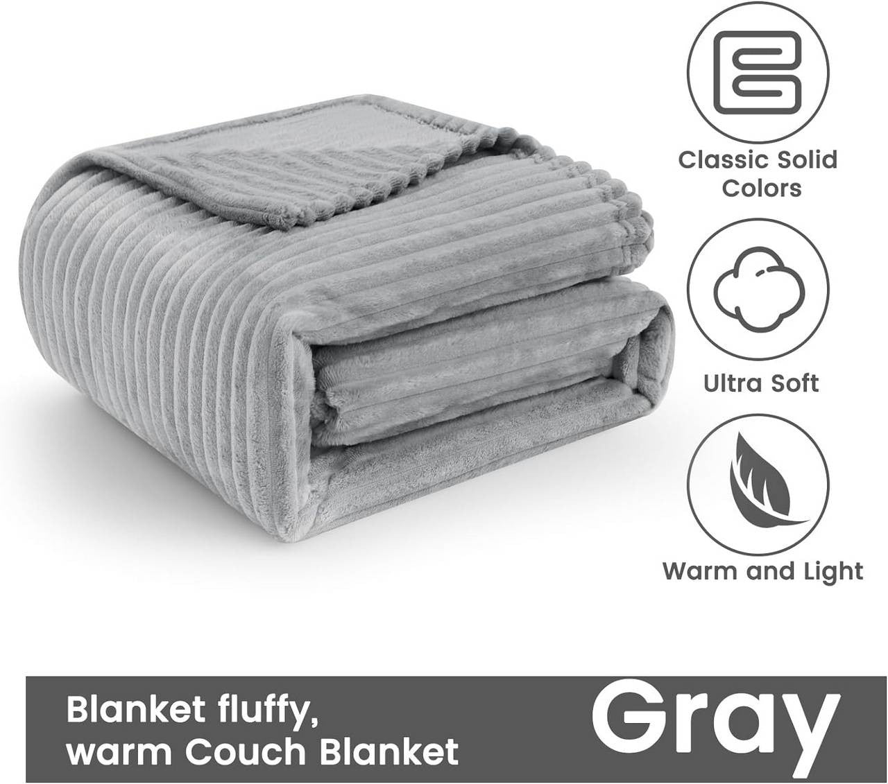 24goodz Fluffy Fleece Blanket - Soft and Warm - Flannel - For Cozy Moments - Grey - 220 x 240 cm