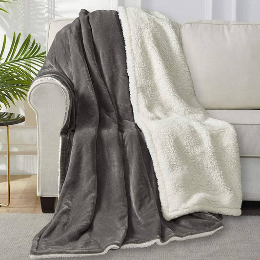 24goodz Cozy Sherpa Blanket - Thick and Warm - Durable and Easy to Maintain - 100% Polyester - Grey - 150x200cm
