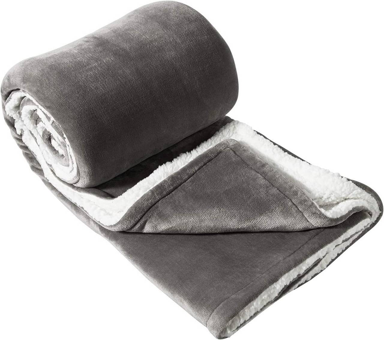 24goodz Cozy Sherpa Blanket - Thick and Warm - Durable and Easy to Maintain - 100% Polyester - Grey - 150x200cm
