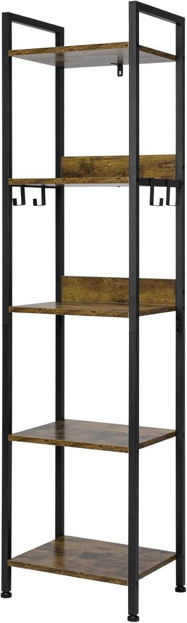 24goodz 5-Tier Storage Shelf - Versatile for Any Room - Sturdy and Stylish - MDF and Metal - Vintage Wood Look - 40 x 30 x 152.5 cm