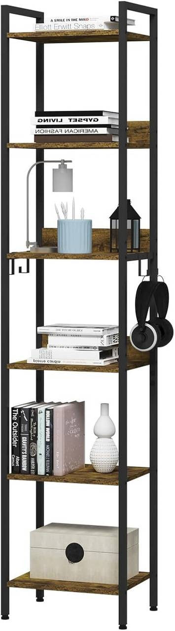 24goodz Vintage Wood Look Storage Rack - Versatile for Any Room - Sturdy and Stylish - MDF and Metal - Black + Light Oak - 40x30x186.5cm