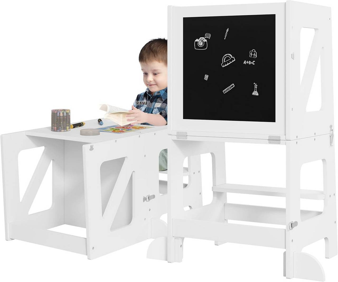 24goodz 3-in-1 Learning Tower - Multifunctional Design - High Stability - MDF - For Children from 1 to 3 years - White