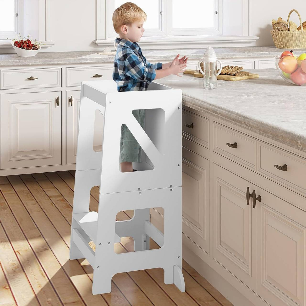 24goodz 3-in-1 Learning Tower - Multifunctional Design - High Stability - MDF - For Children from 1 to 3 years - White