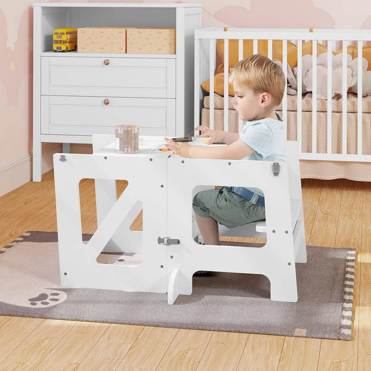24goodz 3-in-1 Learning Tower - Multifunctional Design - High Stability - MDF - For Children from 1 to 3 years - White