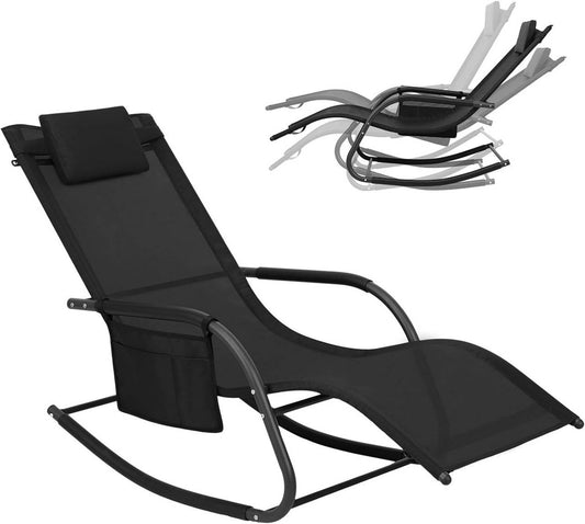 24goodz Outdoor Lounge Chair - Weather-Resistant Design - Supports up to 150 kg - Metal and Polyester - Black/Gray