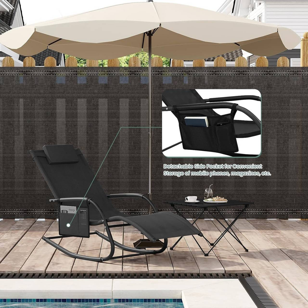 24goodz Outdoor Lounge Chair - Weather-Resistant Design - Supports up to 150 kg - Metal and Polyester - Black/Gray