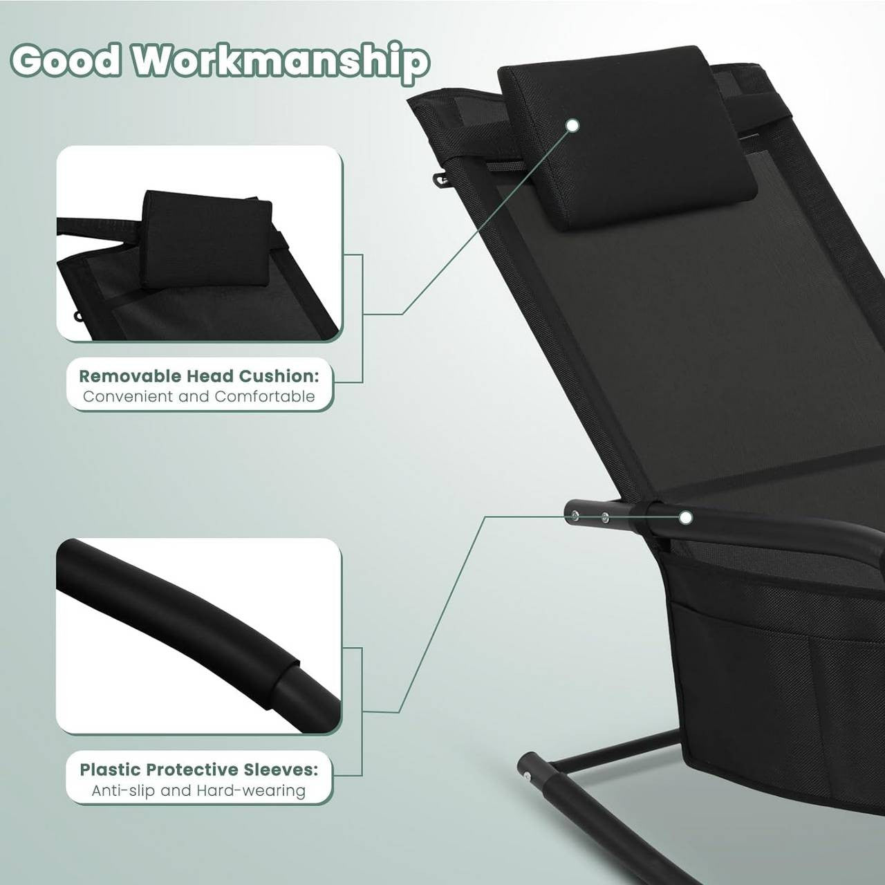 24goodz Outdoor Lounge Chair - Weather-Resistant Design - Supports up to 150 kg - Metal and Polyester - Black/Gray