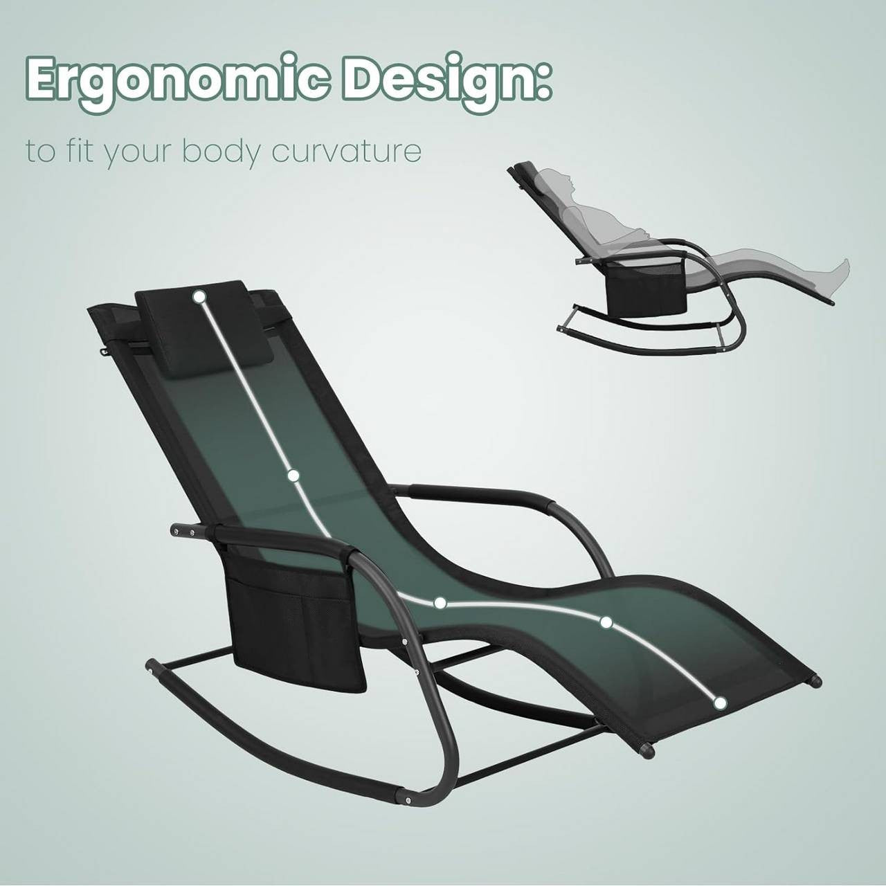 24goodz Outdoor Lounge Chair - Weather-Resistant Design - Supports up to 150 kg - Metal and Polyester - Black/Gray