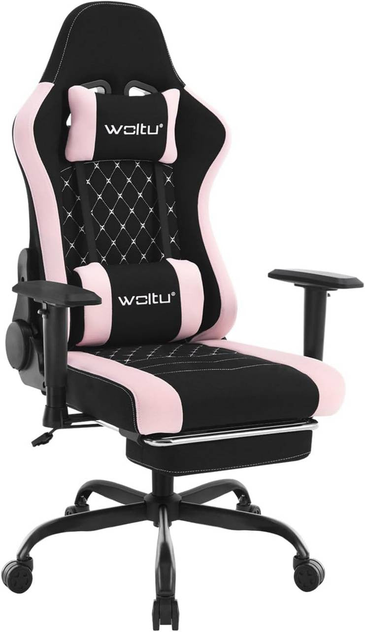 24goodz Ergonomic Massage Gaming Chair - Comfortable Support - Durable Mesh Fabric - For Gamers and Office Workers - Black + Pink