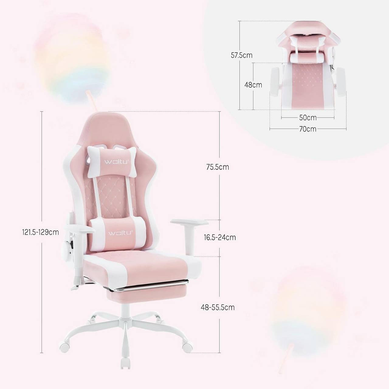 24goodz Ergonomic Massage Gaming Chair - Breathable Mesh Fabric - Adjustable Recline - Metal Frame - For Gamers - Black + Pink