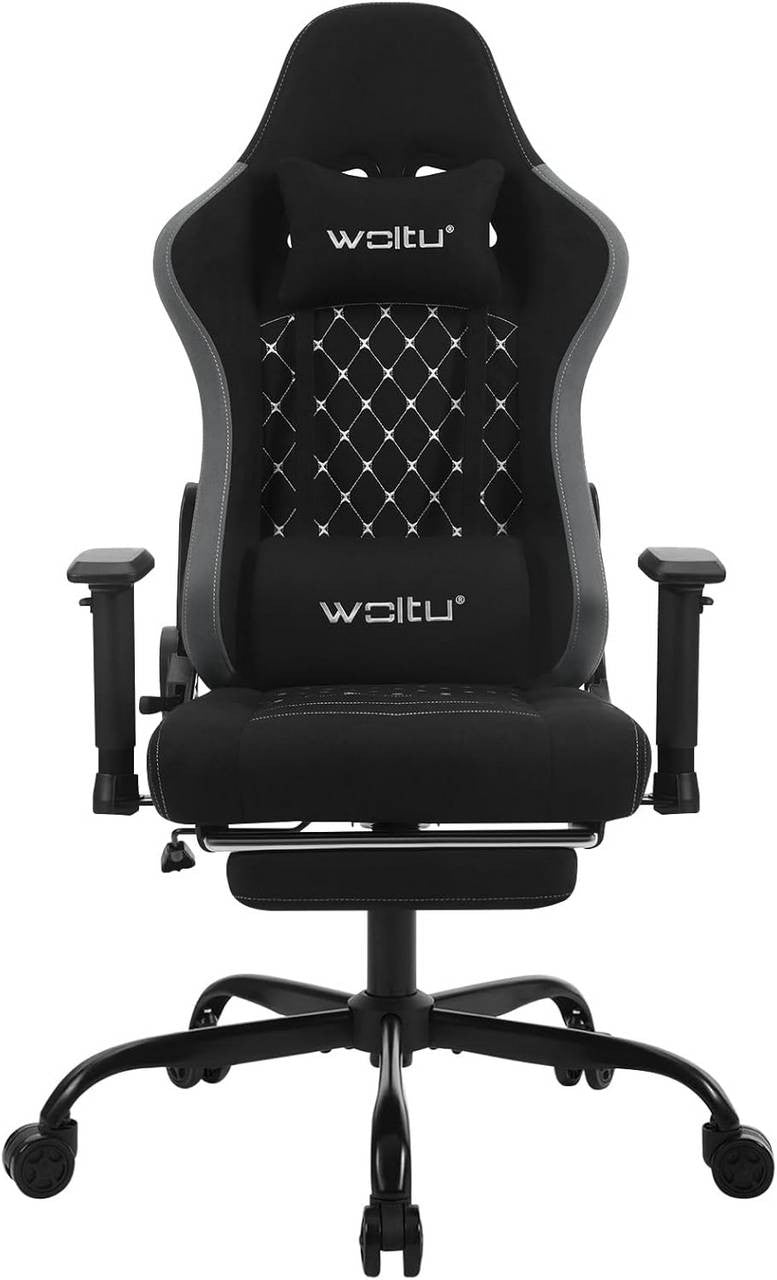 24goodz Ergonomic Massage Gaming Chair - Comfort Meets Functionality - Technical Fabric - For Gamers and Office Workers - Black + Grey