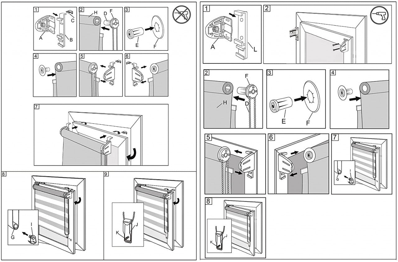 24goodz Double Roller Blind - Easy Installation - Light Protection and Privacy - 100% Polyester - For Windows and Doors - White + Grey + Anthracite 65x150cm
