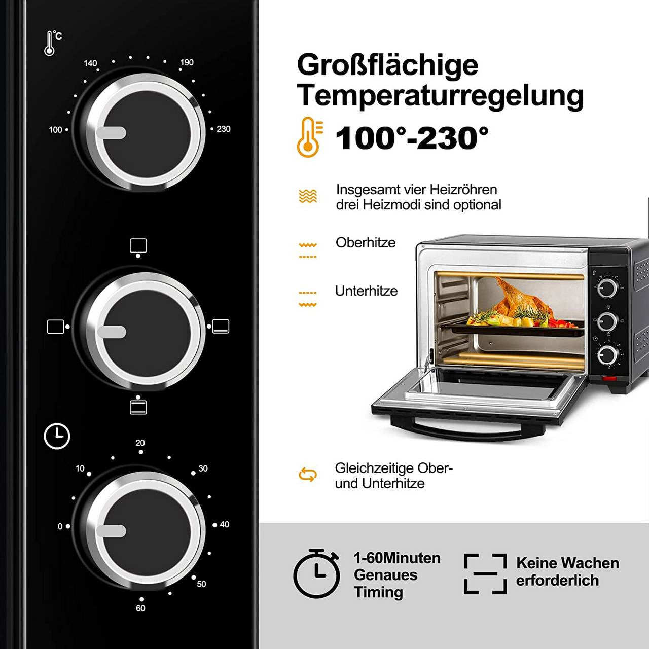 24goodz Mini Oven 28 L - Intelligent Cooking with 3 Heating Modes - 1600 W - Black - Sz