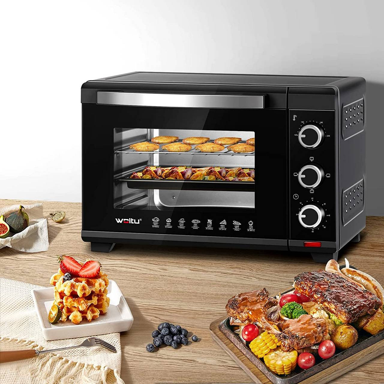 24goodz Mini Oven 28 L - Intelligent Cooking with 3 Heating Modes - 1600 W - Black - Sz
