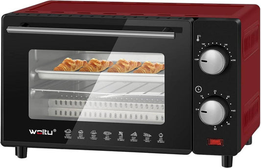 24goodz Mini Oven 10 Liter - Compact Design - Multifunctional Cooking - 650 W - Red/White/Black - rt