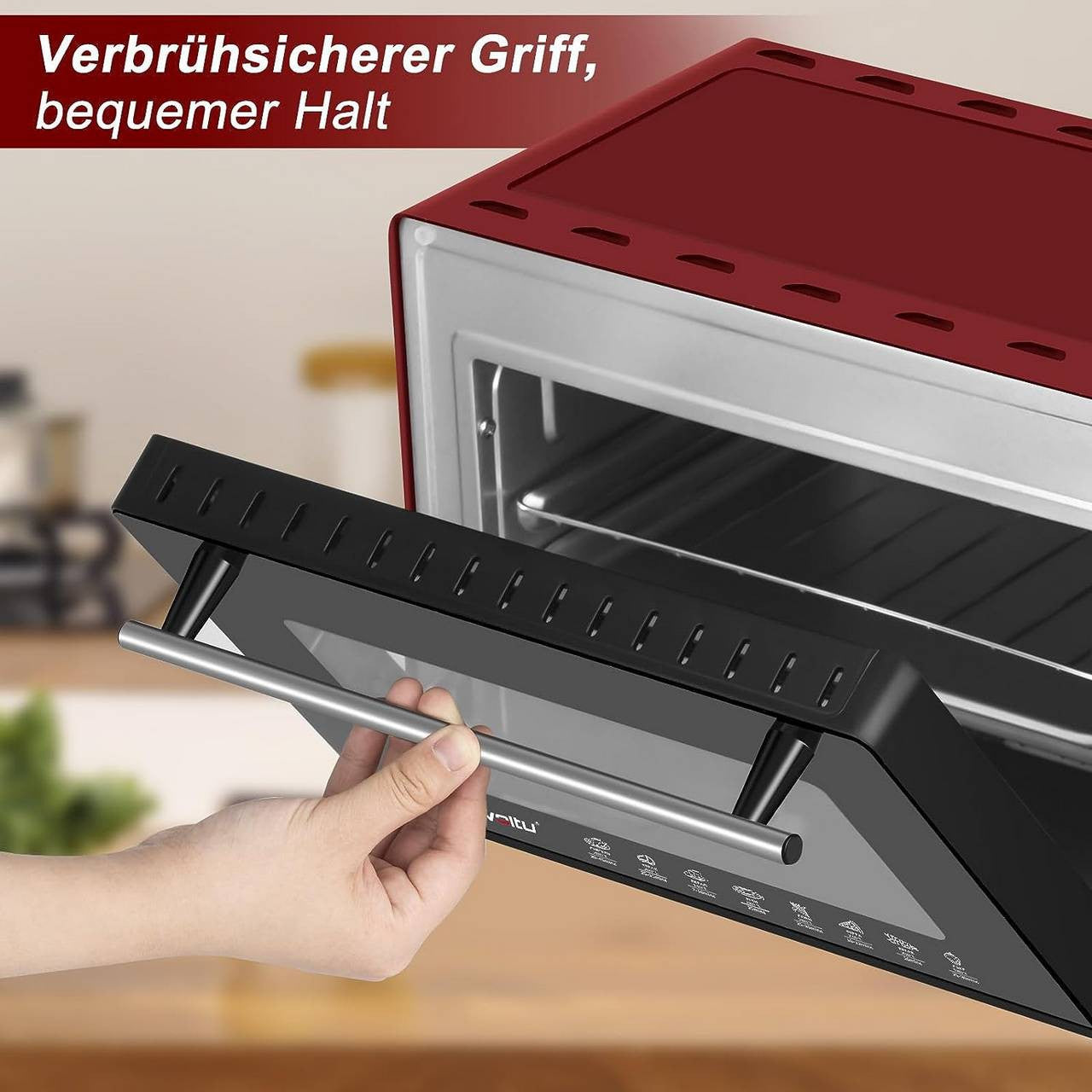 24goodz Mini Oven 10 Liter - Compact Design - Multifunctional Cooking - 650 W - Red/White/Black - rt