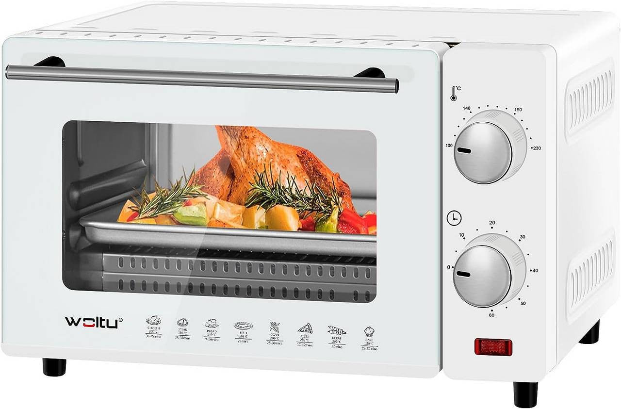 24goodz Mini Oven 10 Liter - Compact Design - Multifunctional Cooking - 650 W - For Small Households - Red/White/Black - ws