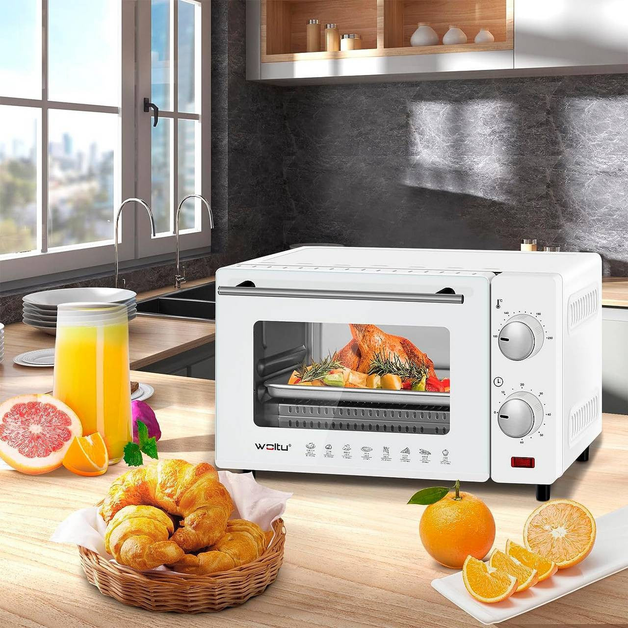 24goodz Mini Oven 10 Liter - Compact Design - Multifunctional Cooking - 650 W - For Small Households - Red/White/Black - ws
