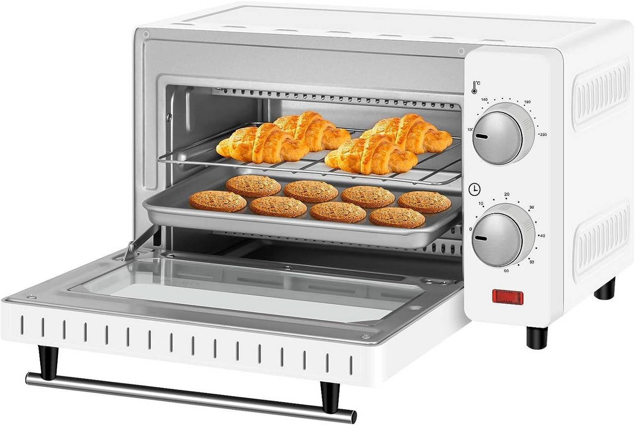 24goodz Mini Oven 10 Liter - Compact Design - Multifunctional Cooking - 650 W - For Small Households - Red/White/Black - ws
