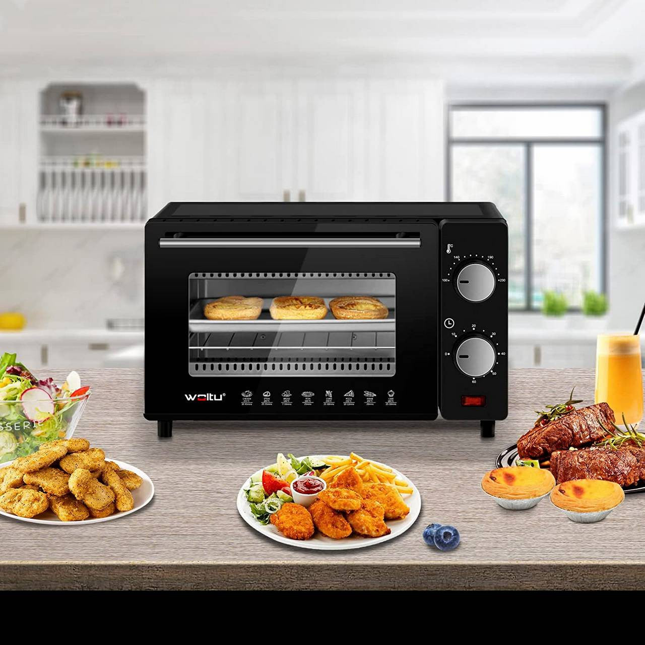 24goodz Mini Oven 10 Liter - Compact Design - Multifunctional Cooking - 650 W - For Small Spaces - Red/White/Black - sz