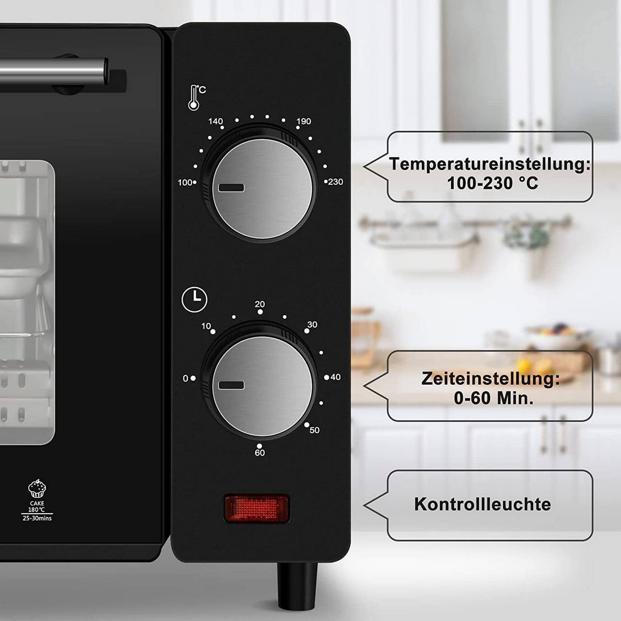 24goodz Mini Oven 10 Liter - Compact Design - Multifunctional Cooking - 650 W - For Small Spaces - Red/White/Black - sz