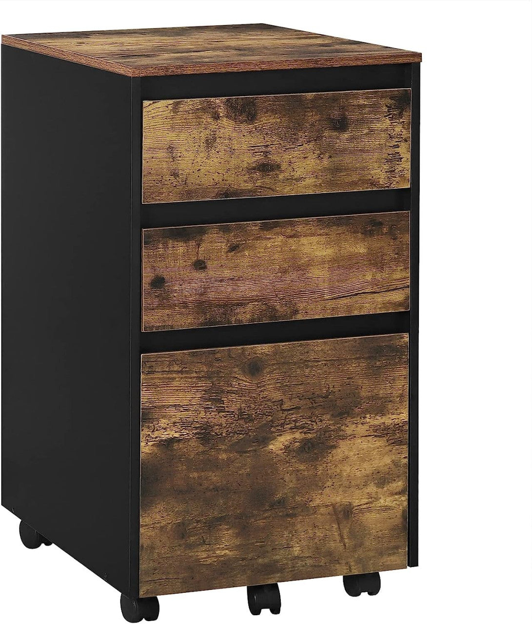 24goodz Rolling Archive Cabinet - Ample Storage Space - Easy to Move - E1 Wood Material - For Home and Office - Dark Oak + Black - hov
