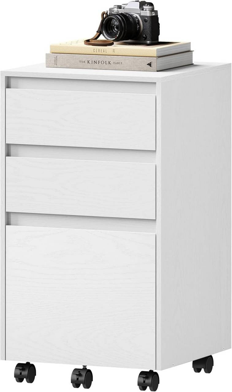 24goodz Mobile Filing Cabinet - Ample Storage Space - Easy to Move - E1 Wood - For Home and Office - White + Black