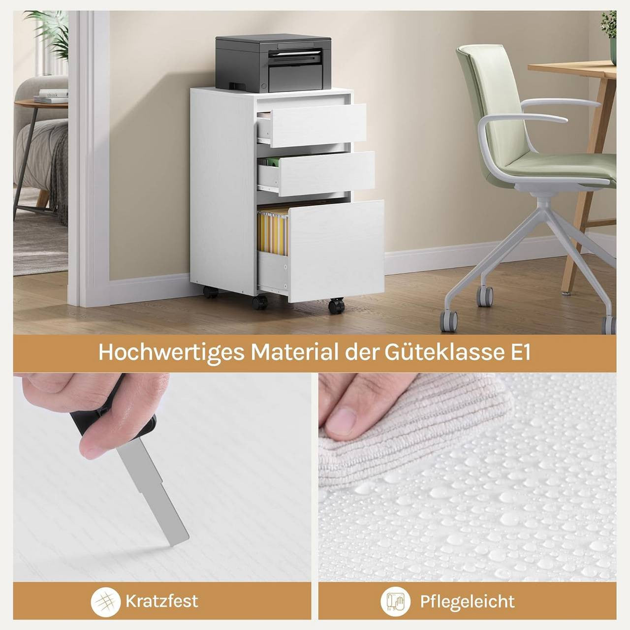 24goodz Mobile Filing Cabinet - Ample Storage Space - Easy to Move - E1 Wood - For Home and Office - White + Black