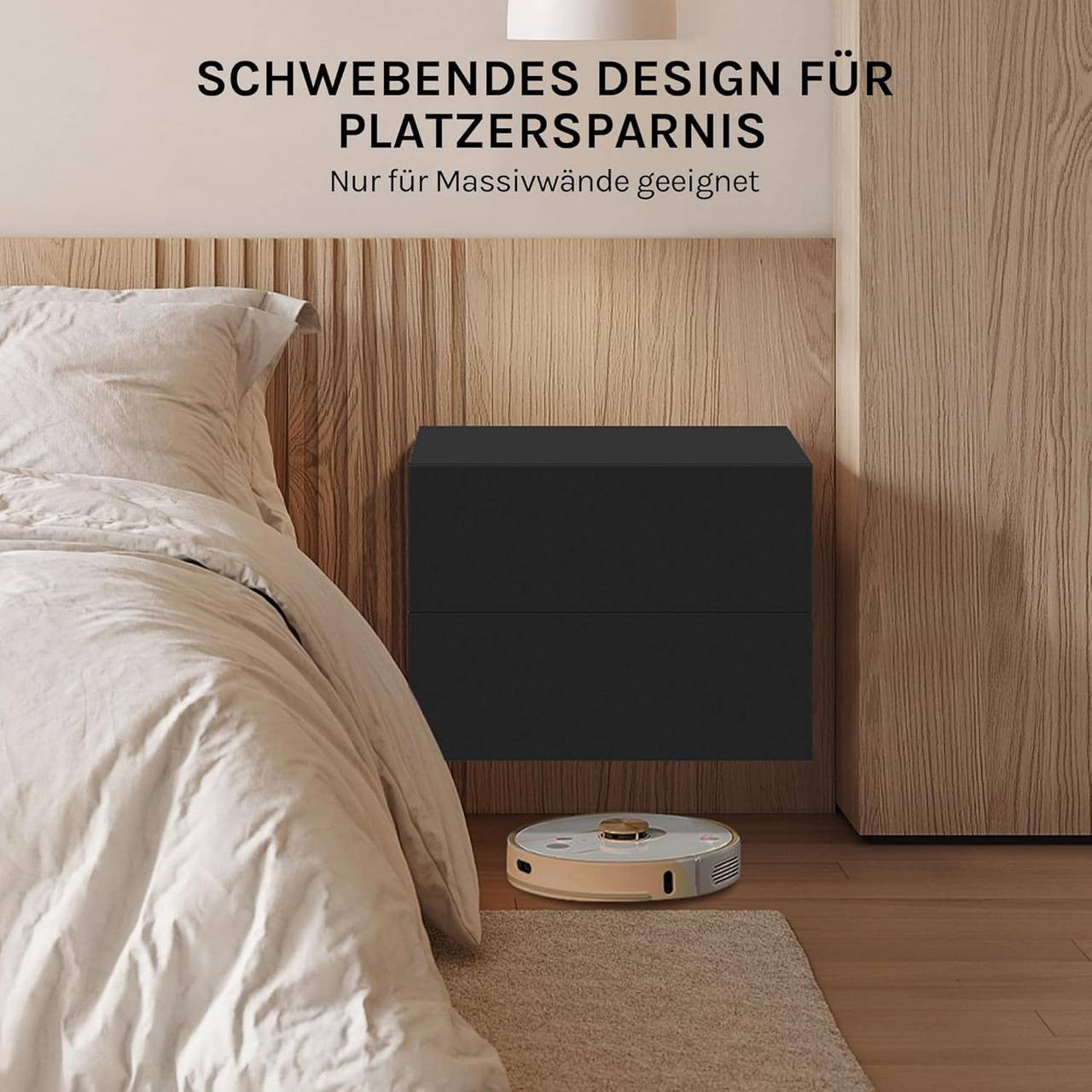 24goodz Set of 2 Floating Nightstands - Space-Saving Design - Durable MDF - For Modern Interiors - Black - 40x30x30 cm