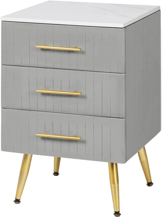 24goodz Nightstand with 3 Solid Wood Drawers - Spacious Storage - MDF and Metal - For All Rooms - Grey
