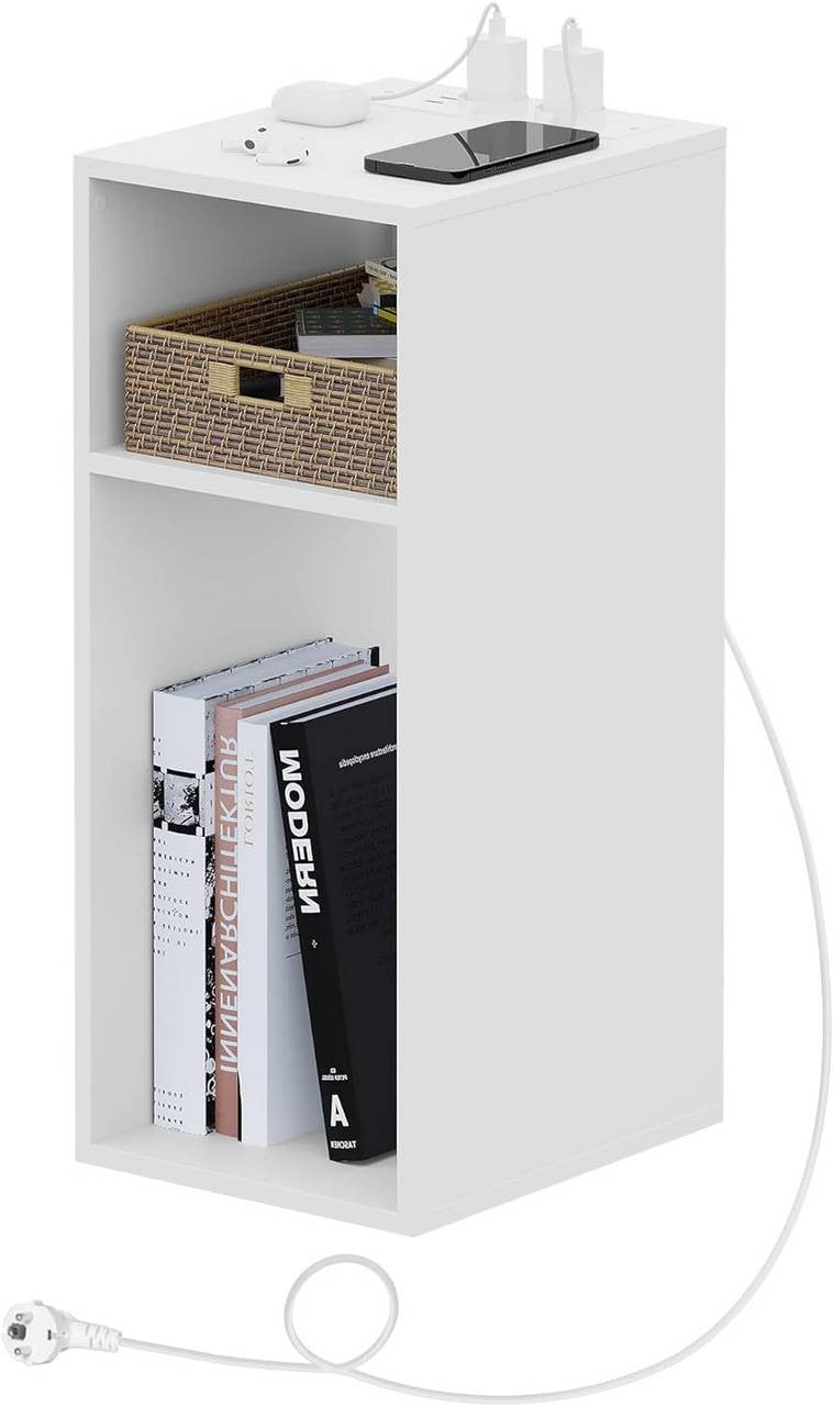 24goodz Nightstand with Charging Function - Spacious Storage - E1 Wood Material - For Bedrooms and Living Rooms - White