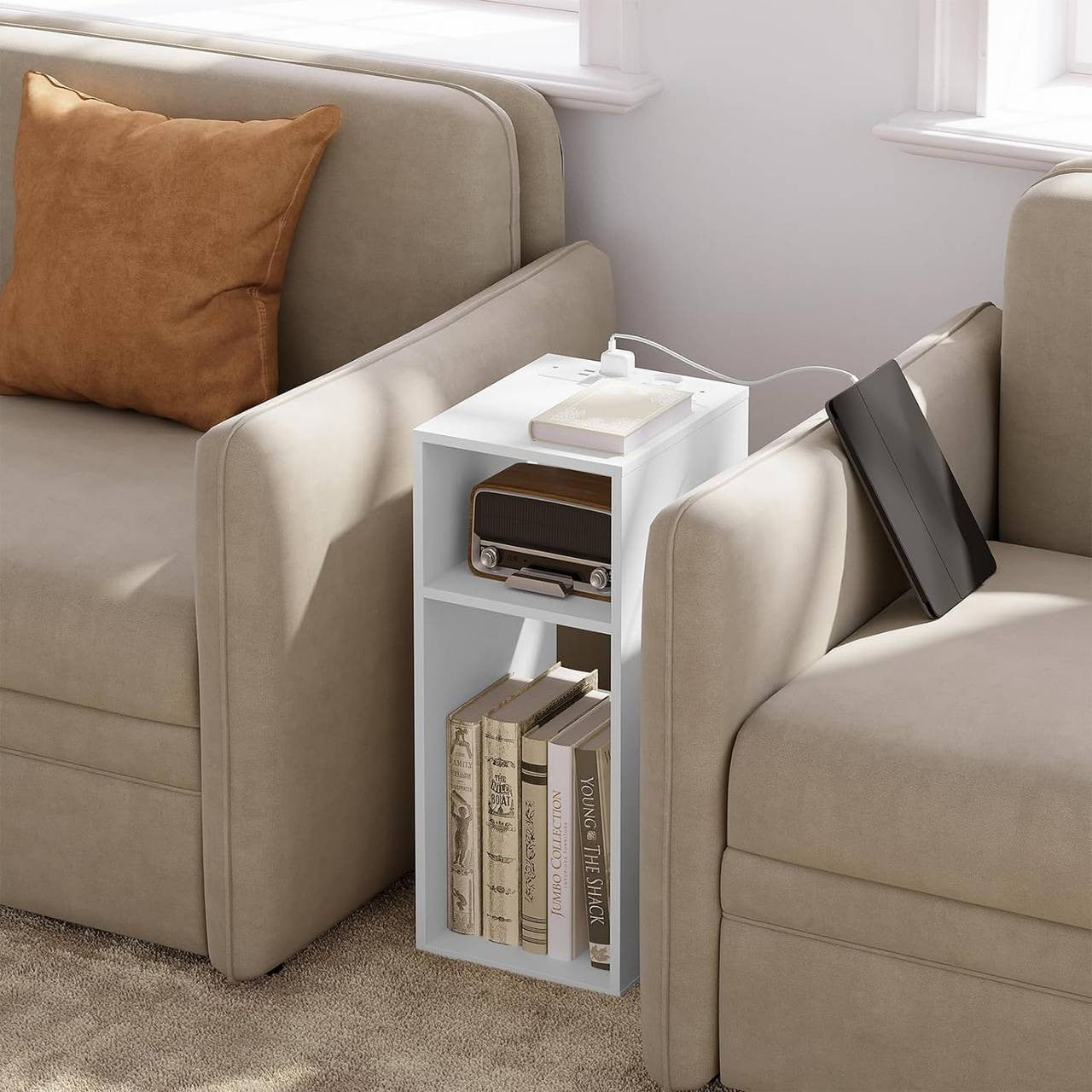 24goodz Nightstand with Charging Function - Spacious Storage - E1 Wood Material - For Bedrooms and Living Rooms - White