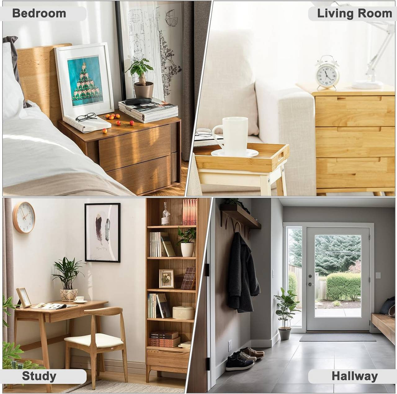 24goodz Nightstand with Charging Function - Spacious Storage - E1 Wood Material - For Bedrooms and Living Rooms - White