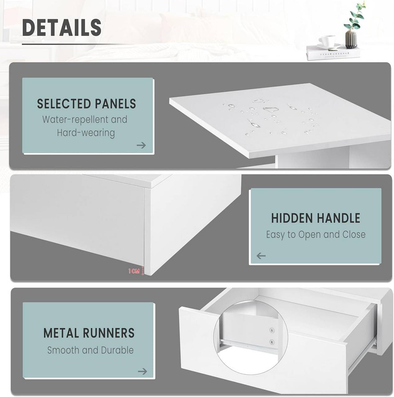24goodz Wall-Mounted Nightstand - Space-Saving Design - Durable E1 Wood - For Modern Living - White