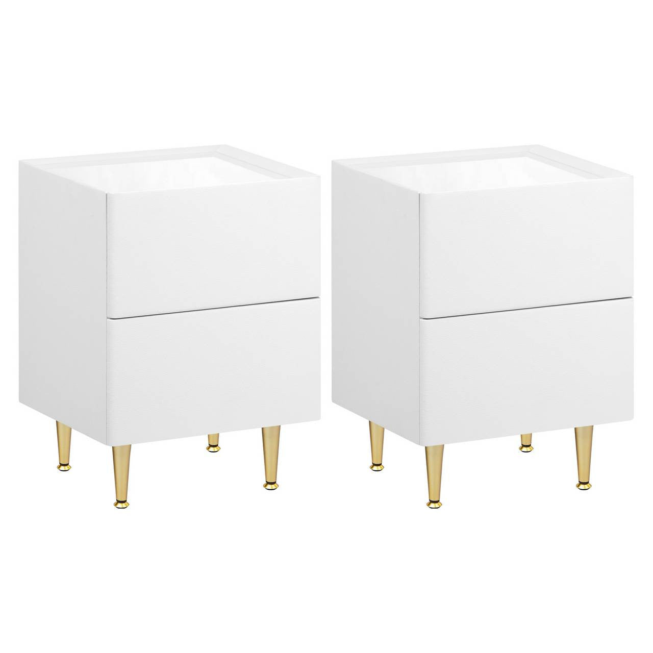 24goodz Nightstand with 2 Drawers - Ample Storage Space - Robust & Stable - MDF + Solid Wood - White + Gold - 35x51x40 cm