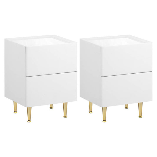 24goodz Nightstand with 2 Drawers - Ample Storage Space - Robust & Stable - MDF + Solid Wood - White + Gold - 35x51x40 cm