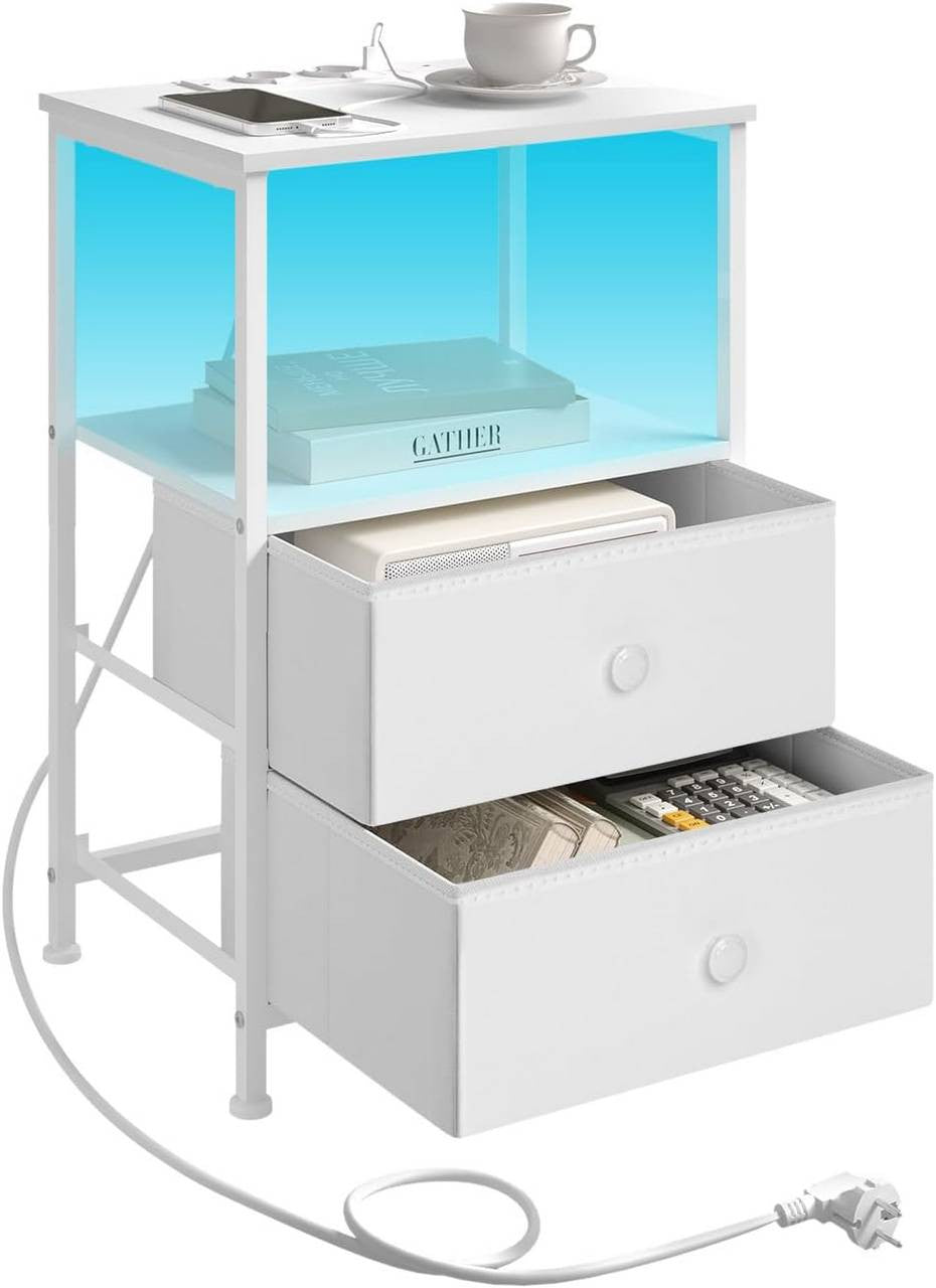 24goodz Nightstand with Charging Function - Integrated Power Outlet - MDF - For Modern Living Spaces - White