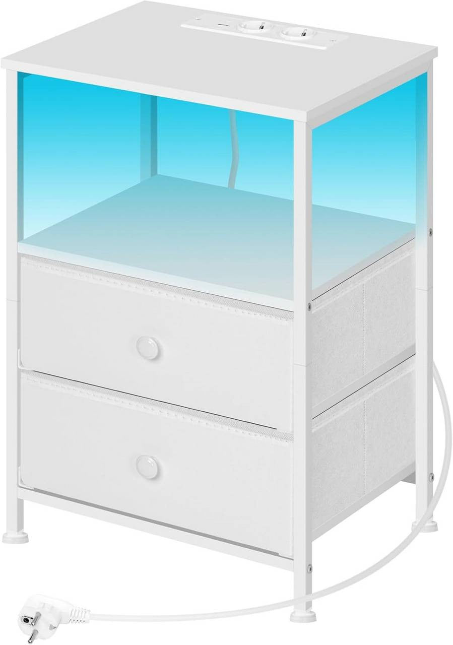24goodz Nightstand with Charging Function - Integrated Power Outlet - MDF - For Modern Living Spaces - White