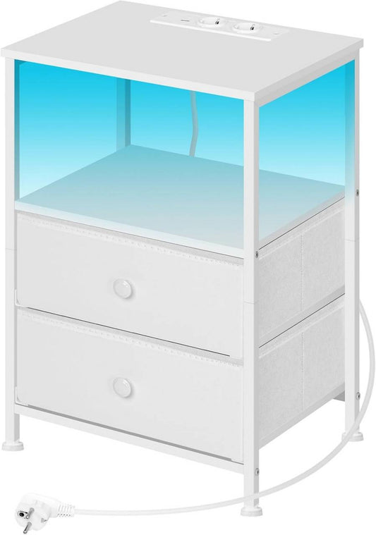 24goodz Nightstand with Charging Function - Integrated Power Outlet - MDF - For Modern Living Spaces - White