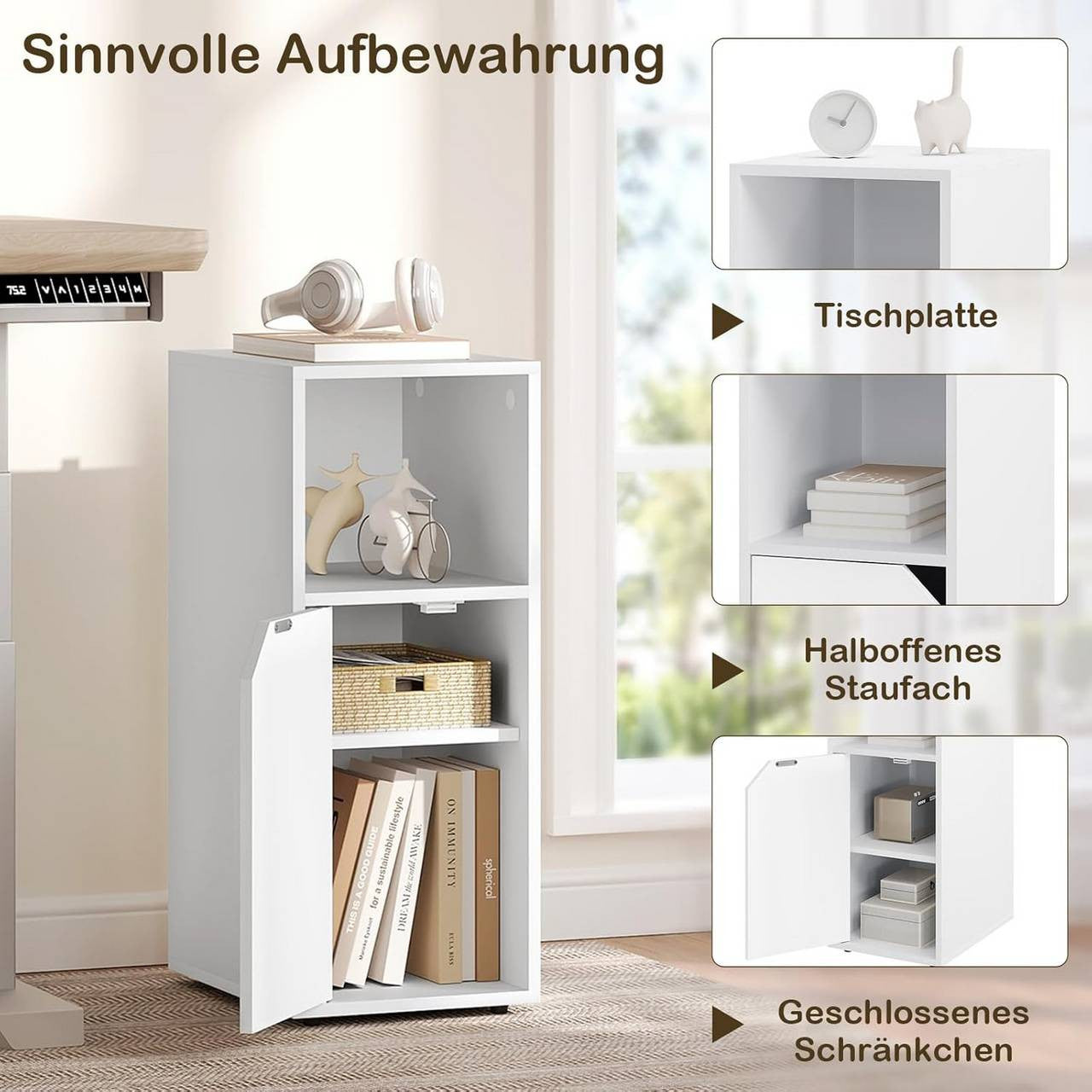 24goodz Slim Nightstand - Reliable Quality - Versatile Storage - E1 Wood Material - White - 25 x 62 x 35 cm