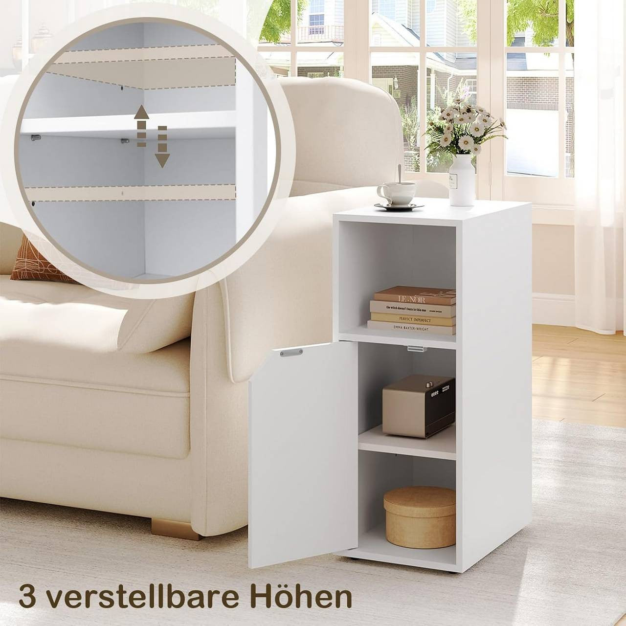 24goodz Slim Nightstand - Reliable Quality - Versatile Storage - E1 Wood Material - White - 25 x 62 x 35 cm