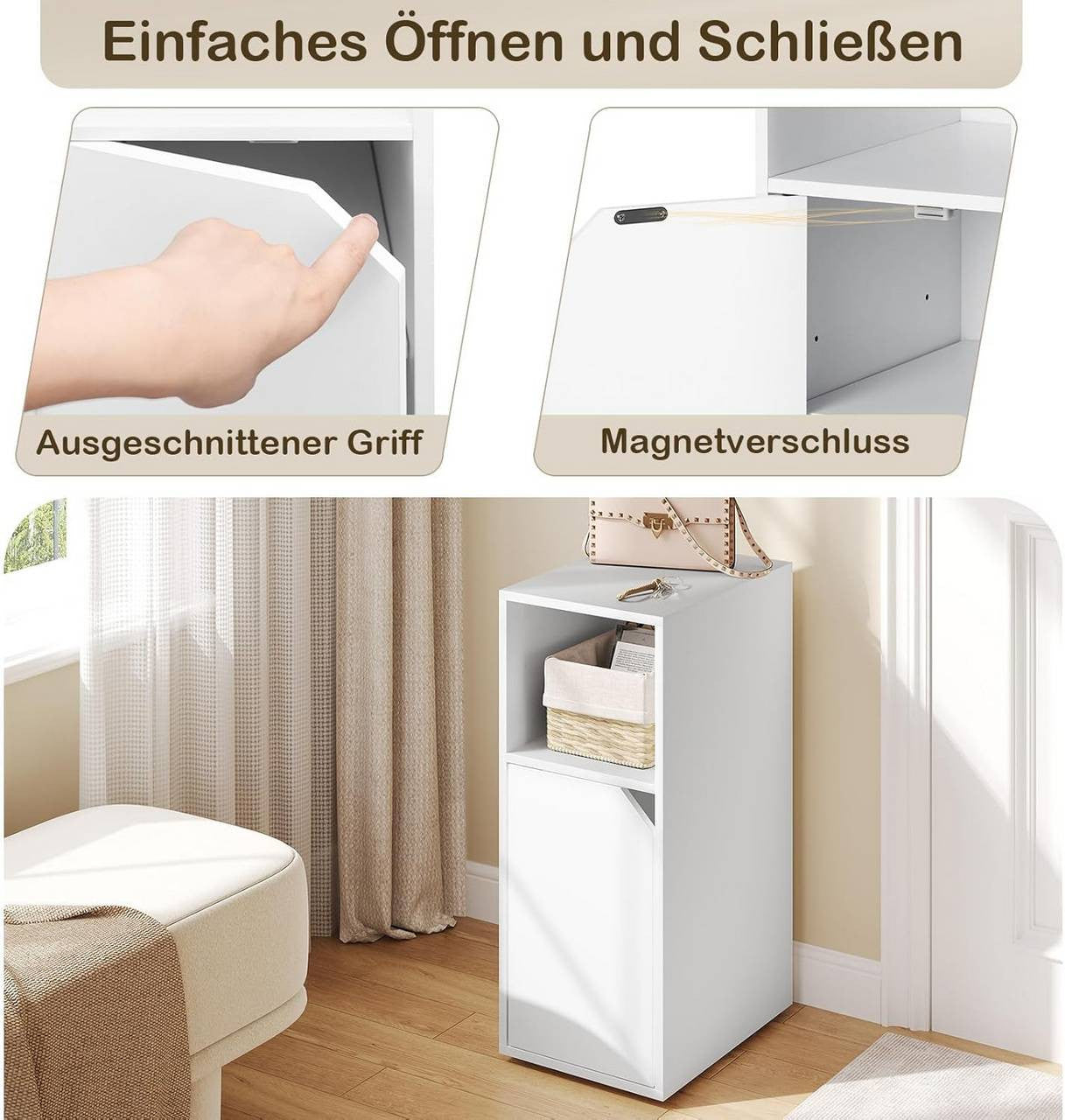 24goodz Slim Nightstand - Reliable Quality - Versatile Storage - E1 Wood Material - White - 25 x 62 x 35 cm