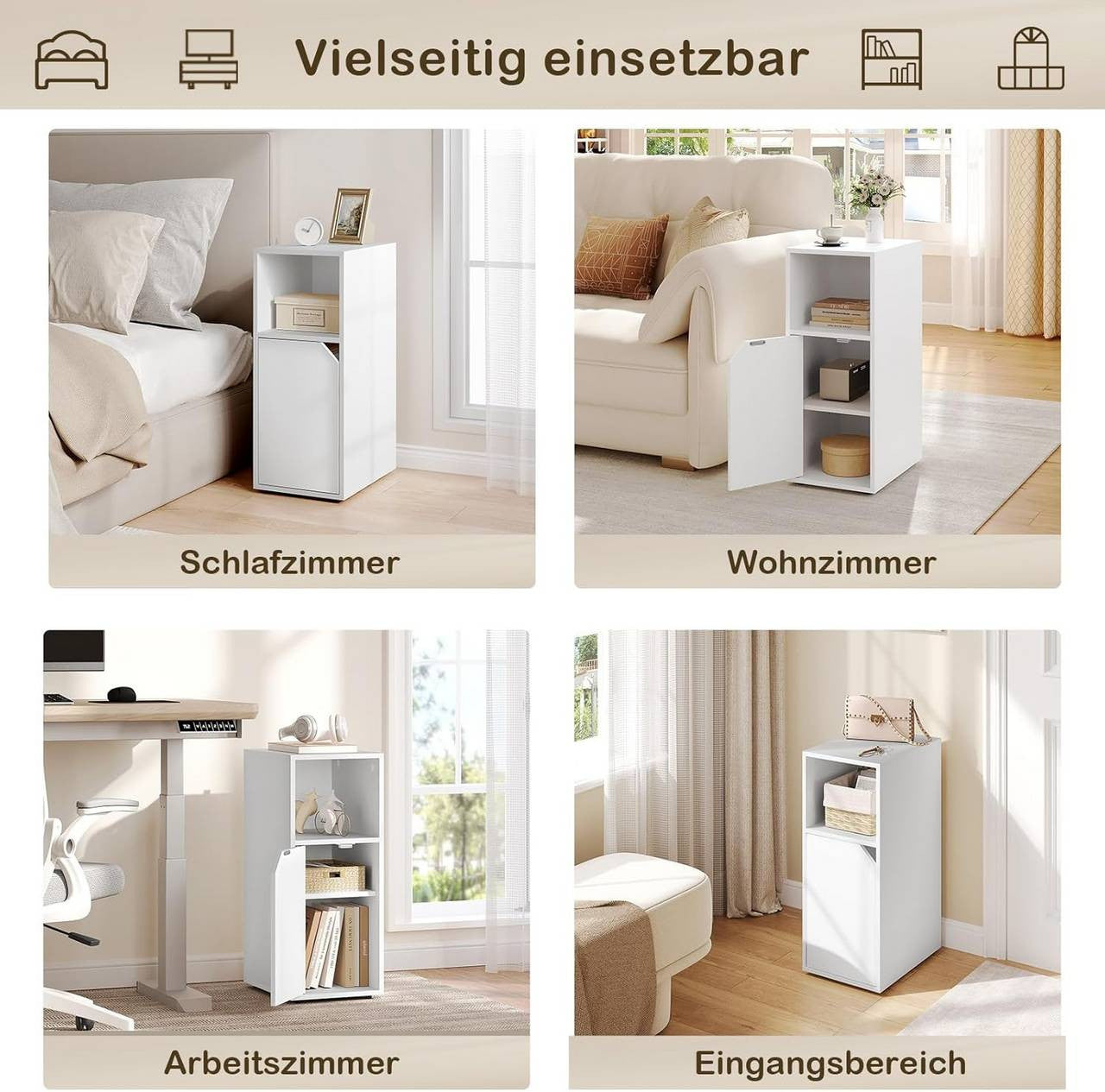 24goodz Slim Nightstand - Reliable Quality - Versatile Storage - E1 Wood Material - White - 25 x 62 x 35 cm