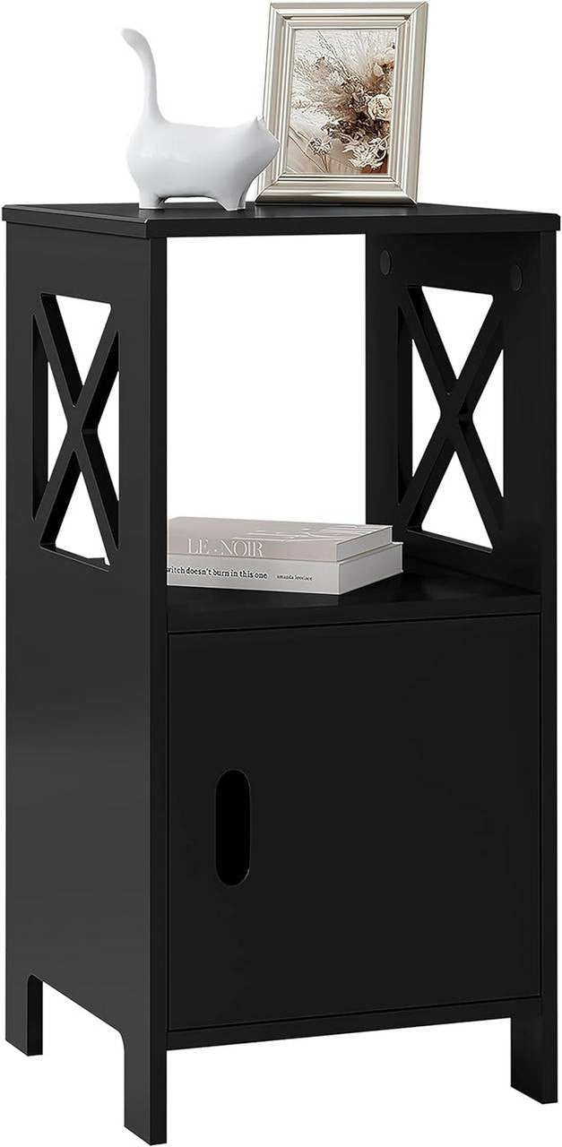 24goodz Compact Nightstand - Spacious Storage - Easy Assembly - MDF - For Small Spaces - Black