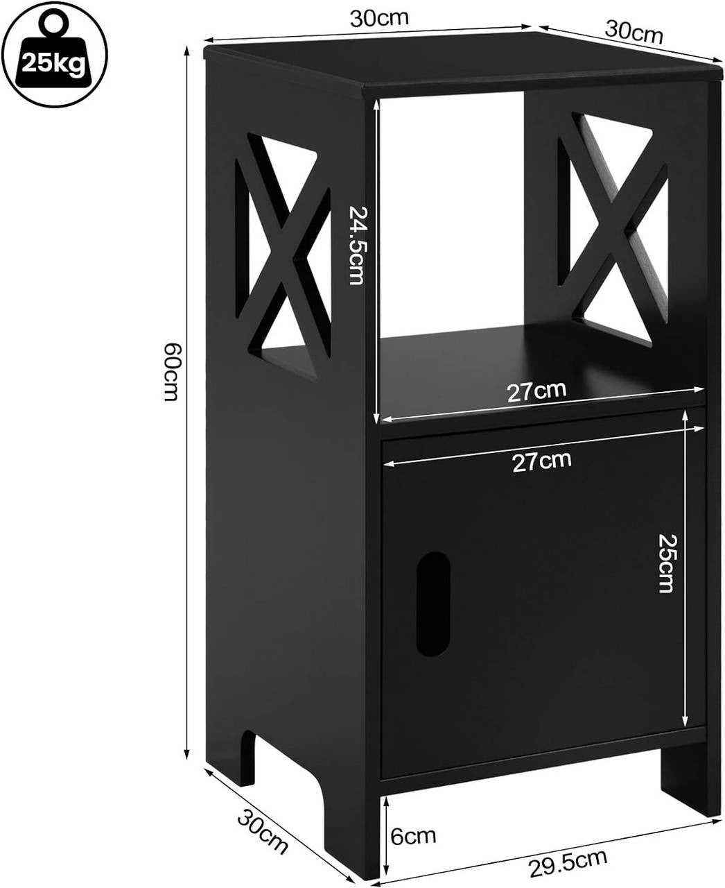24goodz Compact Nightstand - Spacious Storage - Easy Assembly - MDF - For Small Spaces - Black